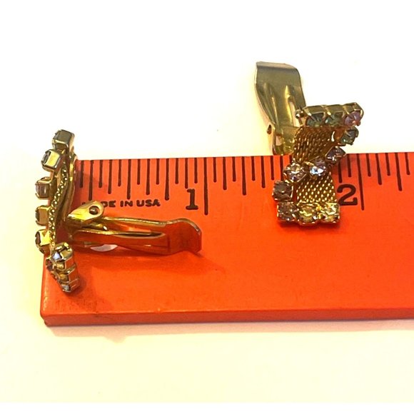 Articulating Retro Gold-tone Multi Color Rhinestone Dangle Earrings Clips - Picture 7 of 12